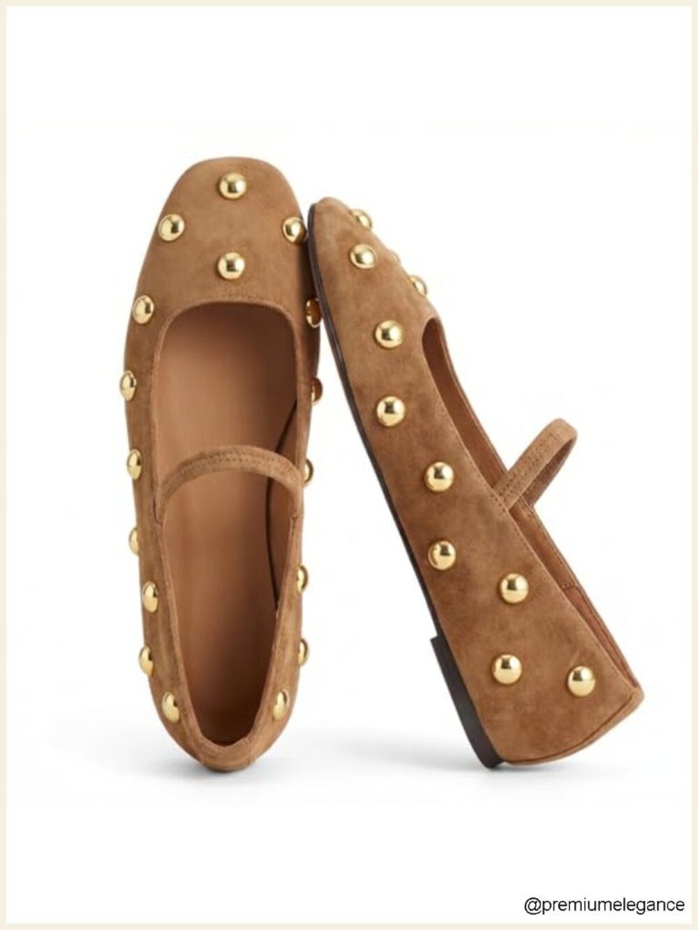 Studded Square Toe Ballet Flats Faux Suede Slip On Women Mary Jane Shoes